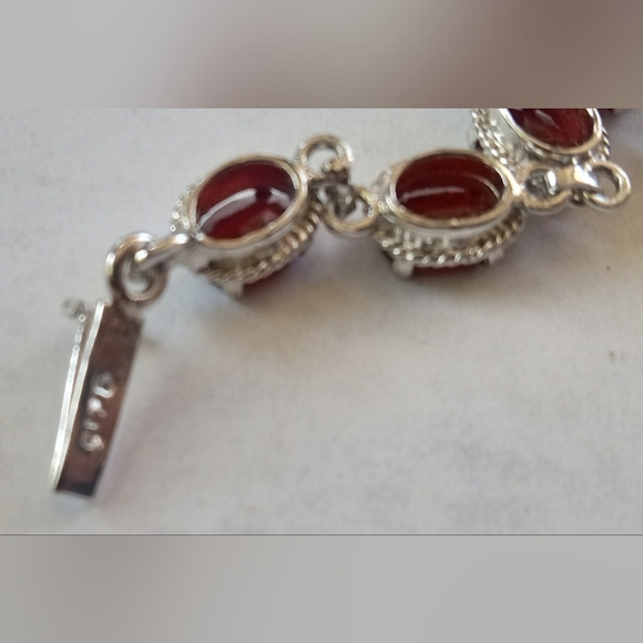 Sterling Silver Garnet Ring, Earrings And Tennis Bracelet Set - Picture 5 of 12